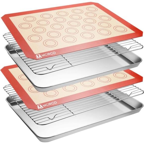 Stainless Steel Baking Sheet Tray Cooling Rack with Silicone Baking Mat Set - Picture 1 of 8